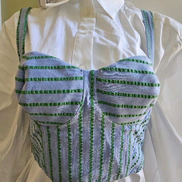 NWT Rosie Assoulin Mixed Media Layered White Button Down Shirt & Striped Top - Picture 8 of 16